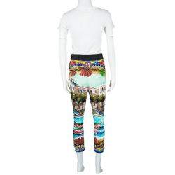 Pre Owned Dolce & Gabbana Mondello Print Elasticized Waist Silk Charmeuse Pants S