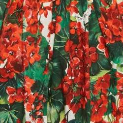 Pre Owned Dolce & Gabbana Multicolor Floral Print Crepe and Cotton Bustier Top and Midi Skirt Set M