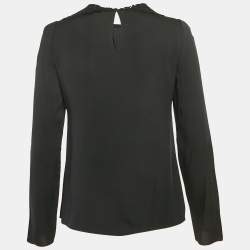 Pre Owned Dolce & Gabbana Black Lace Trim Stretch Silk Long Sleeve Top S