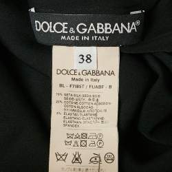 Pre Owned Dolce & Gabbana Black Lace Trim Stretch Silk Long Sleeve Top S