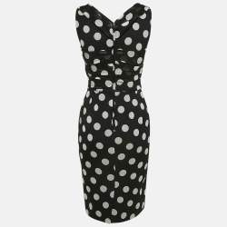Pre Owned Dolce & Gabbana Black Polka Dot Silk Draped Sleeveless Short Dress S