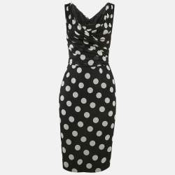 Pre Owned Dolce & Gabbana Black Polka Dot Silk Draped Sleeveless Short Dress S