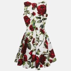 Pre Owned Dolce & Gabbana White Rose Print Sleeveless Mini Dress XS