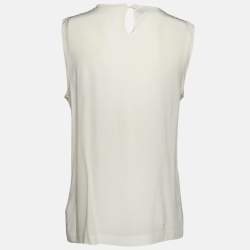 Pre Owned Dolce & Gabbana Cream Silk Floral Logo Detail Sleeveless Top M