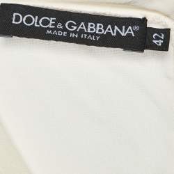 Pre Owned Dolce & Gabbana Cream Silk Floral Logo Detail Sleeveless Top M