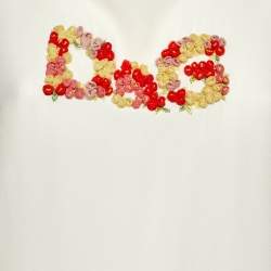 Pre Owned Dolce & Gabbana Cream Silk Floral Logo Detail Sleeveless Top M
