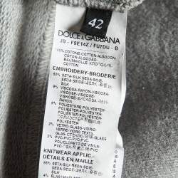 Pre Owned Dolce & Gabbana Grey Cotton Floral Appliqued Crew Neck Sweatshirt M