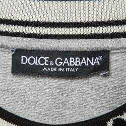 Pre Owned Dolce & Gabbana Grey Cotton Floral Appliqued Crew Neck Sweatshirt M
