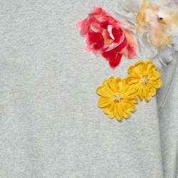 Pre Owned Dolce & Gabbana Grey Cotton Floral Appliqued Crew Neck Sweatshirt M