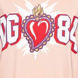Pre Owned Dolce & Gabbana Pink Printed Cotton Crew Neck T-Shirt S