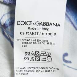 Pre Owned Dolce & Gabbana White/Blue Majolica Print Silk Shirt Dress XS