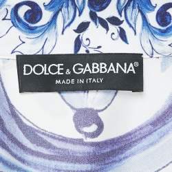 Pre Owned Dolce & Gabbana White/Blue Majolica Print Silk Shirt Dress XS