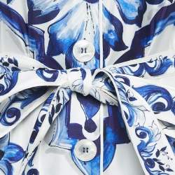 Pre Owned Dolce & Gabbana White/Blue Majolica Print Silk Shirt Dress XS