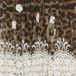 Dolce & Gabbana Brown Leopard Print Lace Trim Silk Mini Skirt S