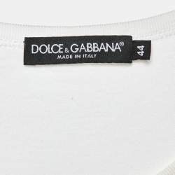 Pre Owned Dolce & Gabbana White Printed Cotton Jersey Vest Top L