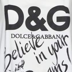 Pre Owned Dolce & Gabbana White Printed Cotton Jersey Vest Top L