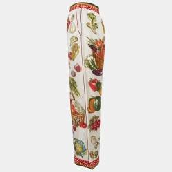 Pre Owned Dolce & Gabbana White Vegetable Print Satin Wide-Leg Pants S