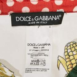 Pre Owned Dolce & Gabbana White Vegetable Print Satin Wide-Leg Pants S