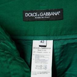 Pre Owned Dolce & Gabbana Green Cotton Pleat Detail Tapered Trousers M