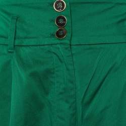 Pre Owned Dolce & Gabbana Green Cotton Pleat Detail Tapered Trousers M