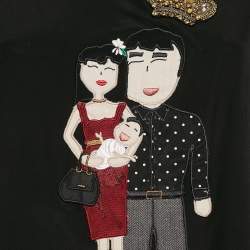 Pre Owned Dolce & Gabbana Black DG Family Applique Silk Sleeveless Top M