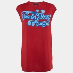 Pre Owned Dolce & Gabbana Red Printed Jersey Sleeveless T-Shirt S