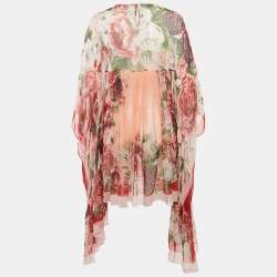 Pre Owned Dolce & Gabbana Pink Floral Print Silk Chiffon Asymmetrical Kaftan Dress M