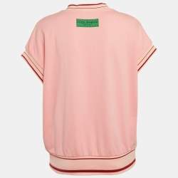 Pre Owned Dolce & Gabbana Pink Printed Cotton Contrast Trim Detail Crew Neck T-Shirt S