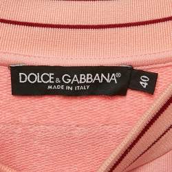 Pre Owned Dolce & Gabbana Pink Printed Cotton Contrast Trim Detail Crew Neck T-Shirt S