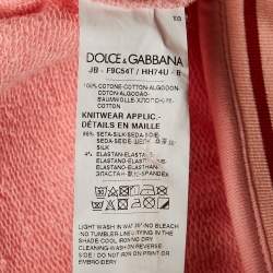 Pre Owned Dolce & Gabbana Pink Printed Cotton Contrast Trim Detail Crew Neck T-Shirt S