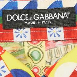 Pre Owned Dolce & Gabbana Red/Blue Carretto Print Cotton Crop Shirt S