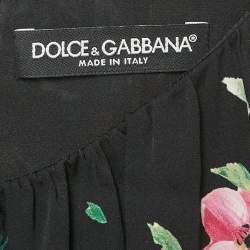 Pre Owned Dolce & Gabbana Black Floral Print Silk Flounce Midi Dress M