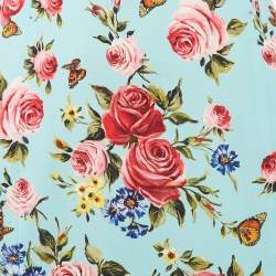 Dolce & Gabbana Blue Floral Print Silk Flounce Midi Skirt L