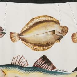 Dolce & Gabbana Off White Fish Print Crepe Midi Skirt S