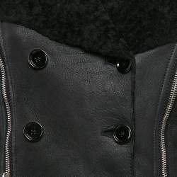 Dolce & Gabbana Black Leather and Fur Zip Detail Double Breasted Coat S