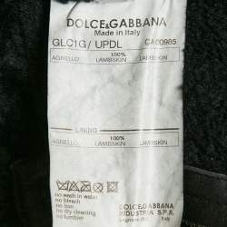 Dolce & Gabbana Black Leather and Fur Zip Detail Double Breasted Coat S