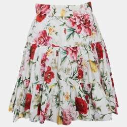 Pre Owned Dolce & Gabbana White Floral Print Cotton Tiered Mini Skirt S