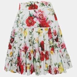 Pre Owned Dolce & Gabbana White Floral Print Cotton Tiered Mini Skirt S