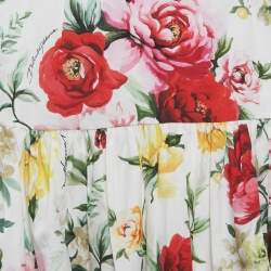 Pre Owned Dolce & Gabbana White Floral Print Cotton Tiered Mini Skirt S