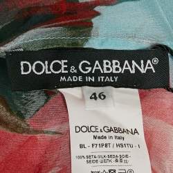 Dolce & Gabbana Blue Floral Print Silk Blouse and Skirt Set L