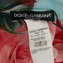 Dolce & Gabbana Blue Floral Print Silk Blouse and Skirt Set L