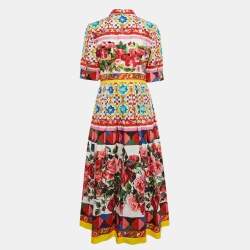 Pre Owned Dolce & Gabbana Multicolor Print Cotton Button Detail Long Dress L