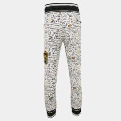 Pre Owned Dolce & Gabbana White Graffiti Print Jersey Cotton Knit Joggers XL
