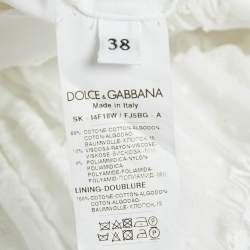 Dolce & Gabbana White Cotton Lace Gathered Knee Length Skirt S