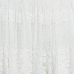 Dolce & Gabbana White Cotton Lace Gathered Knee Length Skirt S