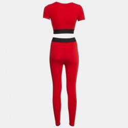 Dolce & Gabbana Red Jersey Logo Detail Leggings & Crop Top Set S