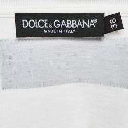 Pre Owned Dolce & Gabbana White Floral Appliqued Cotton Crew Neck T-Shirt S
