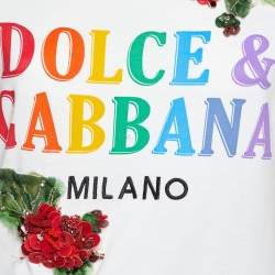 Pre Owned Dolce & Gabbana White Floral Appliqued Cotton Crew Neck T-Shirt S