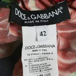 Pre Owned Dolce & Gabbana Black/Red Anthurium Print Satin Ruched Top M