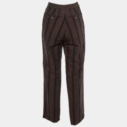 Pre Owned Dolce & Gabbana Brown Striped Linen Trousers M